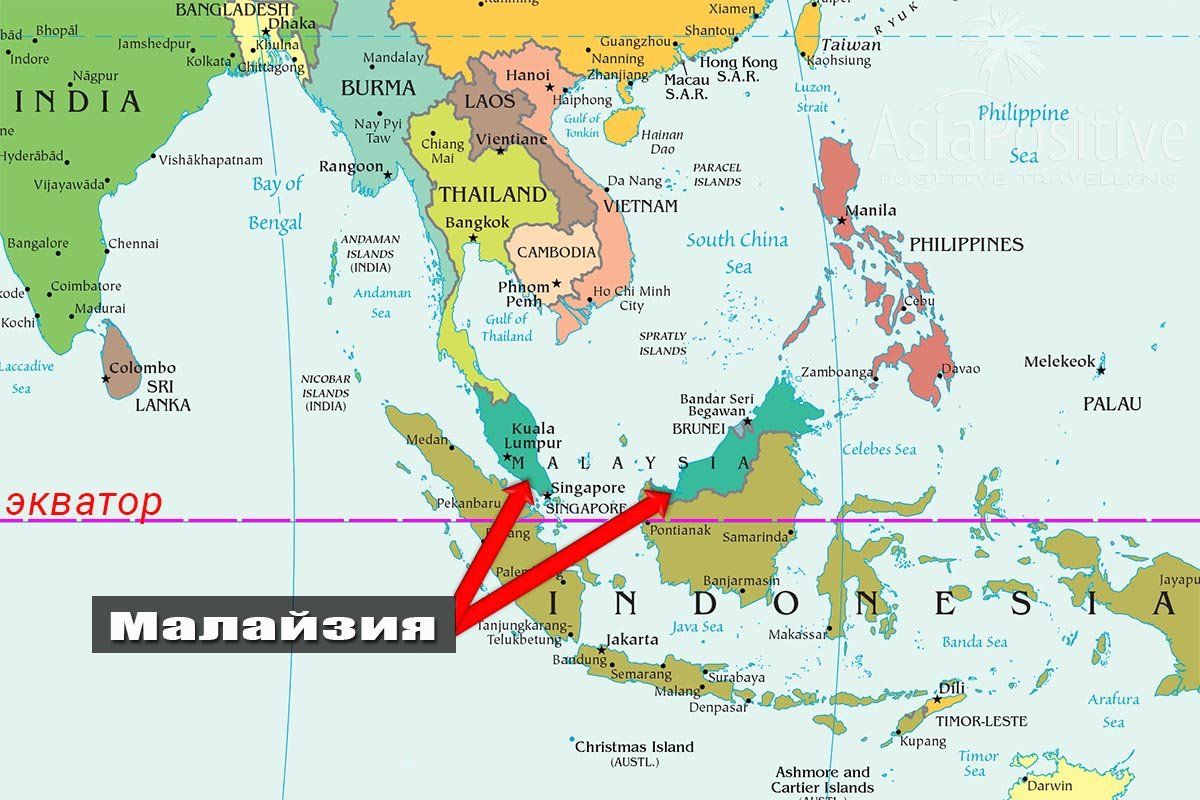 Малайзия на карте Юго-Восточной Азии 