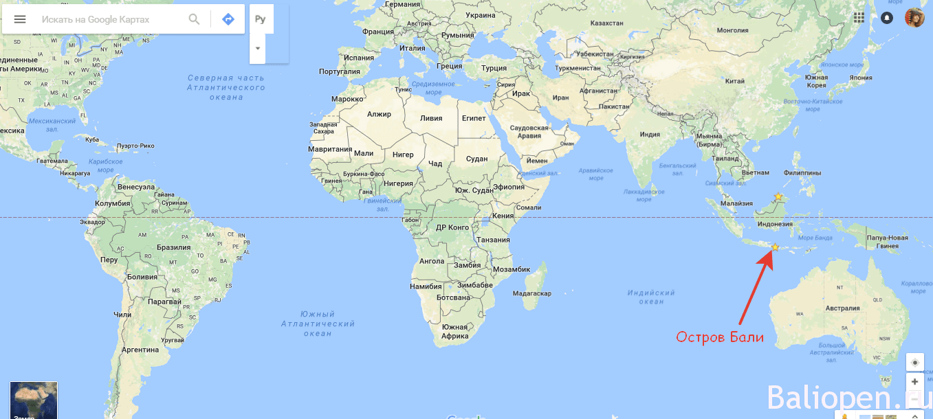 Бали на карте мира