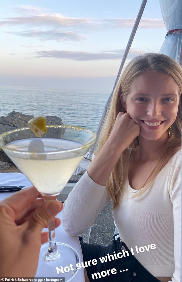 Cheeky: Earlier this month, Patrick shared a fun snap girlfriend Abby Champion as he held up a margarita alongside her face during a date and joked he was 