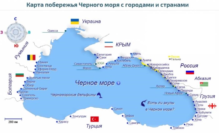 Карта моря краснодарского края побережье