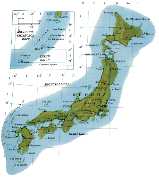 Карта достопримечательностей японии