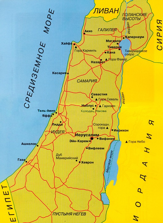 Река Иордан на карте Израиля