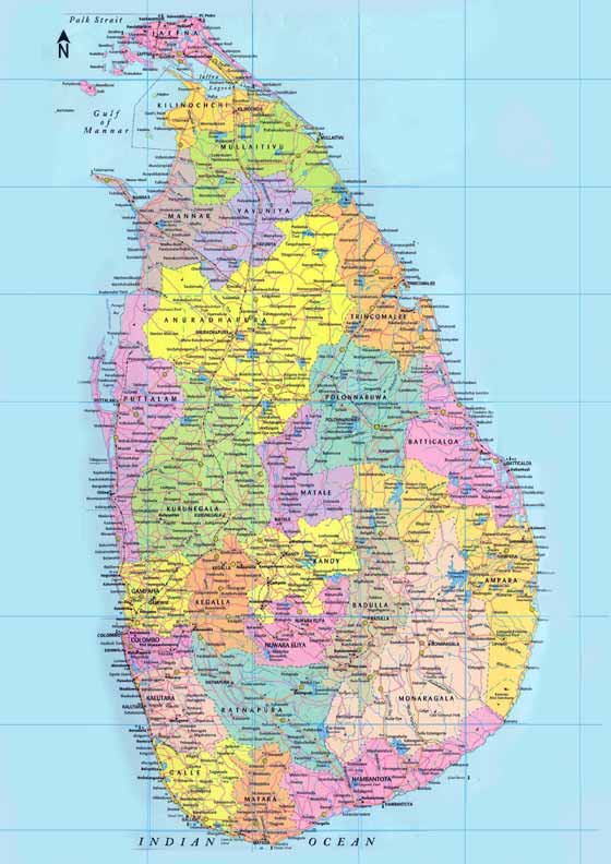 Detailed map of Sri Lanka