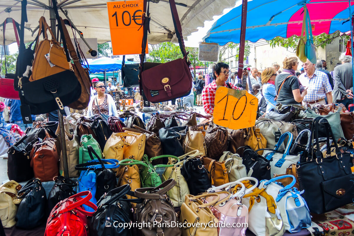Inexpensive handbags at Montreuil Flea Market