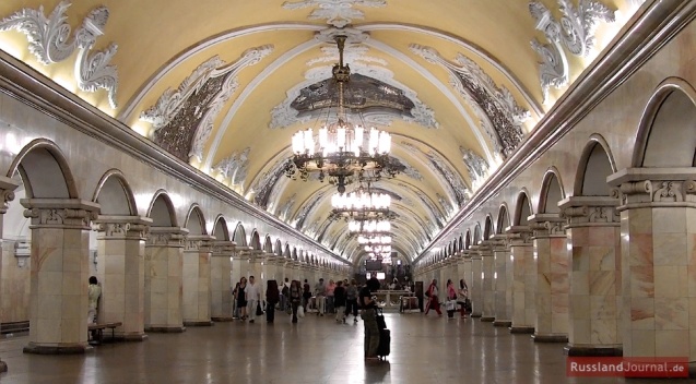 The magnificent hall of Komsomolskaya Metro Station in Moscow