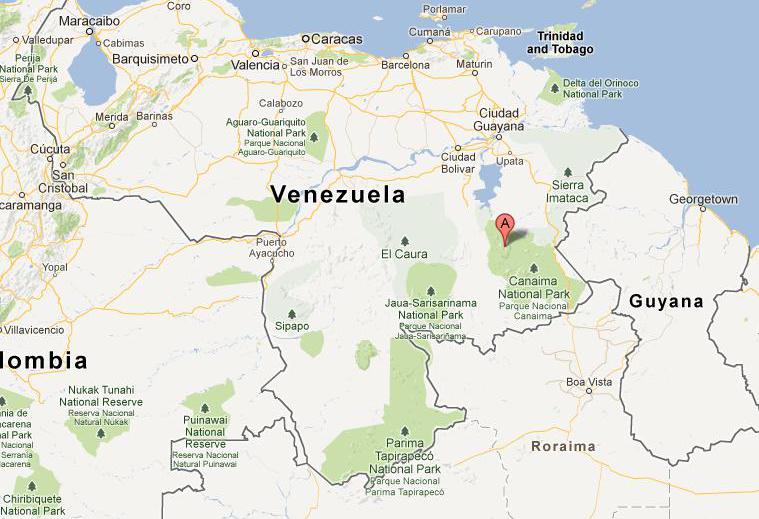 Анхель на карте Венесуэлы