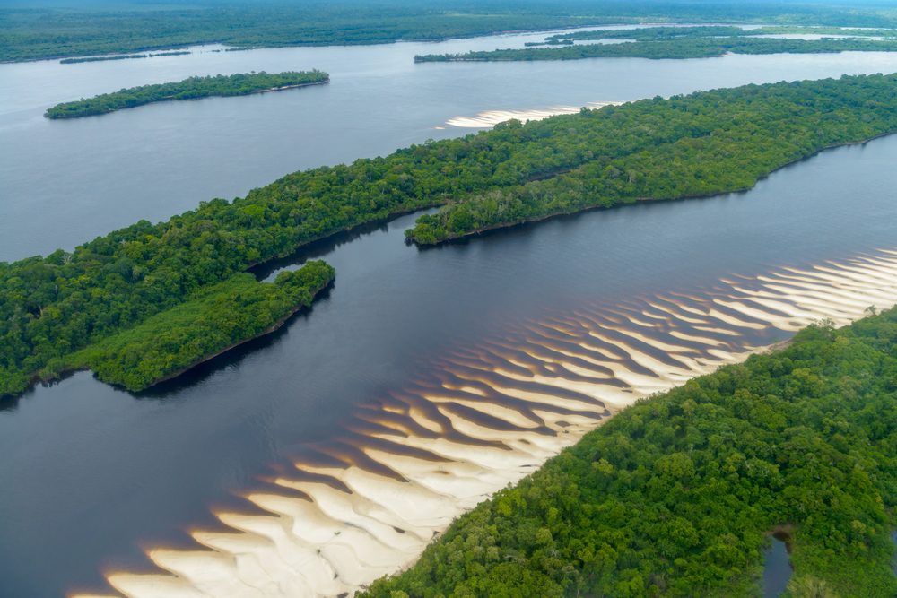 Aerial view of Anavilhanas National Park Islands, Rio Negro, Brazilian Amazon