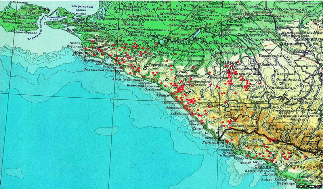Карта краснодарского края с курортами черного моря